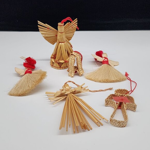 Vintage Christmas Ornaments Handmade Angel Ornaments Lot Straw Haiti - Picture 2 of 8
